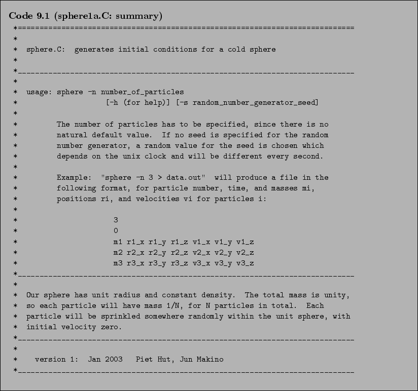 \begin{Code}[sphere1a.C: summary]
\small\verbatiminput{chap9/sphere1a.C.1_summary} \end{Code}