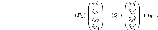 \begin{displaymath}
(\mbox{\boldmath$P$}_1)\pmatrix{\delta y^1_1\cr \delta y^1_...
...\cr
\delta y^2_3\cr\delta y^2_4\cr}+(\mbox{\boldmath$q$}_1).
\end{displaymath}