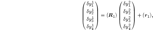 \begin{displaymath}
\pmatrix{\delta y^1_1\cr \delta y^1_2\cr
\delta y^1_3\cr\...
...\cr
\delta y^2_3\cr\delta y^2_4\cr}+(\mbox{\boldmath$r$}_1),
\end{displaymath}