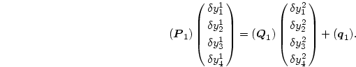 \begin{displaymath}
(\mbox{\boldmath$P$}_1)\pmatrix{\delta y^1_1\cr \delta y^1_...
...\cr
\delta y^2_3\cr\delta y^2_4\cr}+(\mbox{\boldmath$q$}_1).
\end{displaymath}