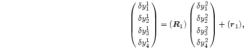 \begin{displaymath}
\pmatrix{\delta y^1_1\cr \delta y^1_2\cr
\delta y^1_3\cr\...
...\cr
\delta y^2_3\cr\delta y^2_4\cr}+(\mbox{\boldmath$r$}_1),
\end{displaymath}