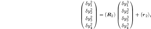 \begin{displaymath}
\pmatrix{\delta y^2_1\cr \delta y^2_2\cr
\delta y^2_3\cr\...
...\cr
\delta y^3_3\cr\delta y^3_4\cr}+(\mbox{\boldmath$r$}_2),
\end{displaymath}