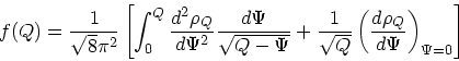 \begin{displaymath}
f(Q) = {1 \over \sqrt{8}\pi^2} \left[\int_0^{Q}
{d^2\rho_Q \...
...er \sqrt{Q}}\left({d\rho_Q \over
d\Psi}\right)_{\Psi=0}\right]
\end{displaymath}