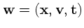 $\mathbf{w}= ({\bf x},{\bf v},t)$