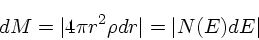 \begin{displaymath}
dM = \vert 4\pi r^2 \rho dr\vert = \vert N(E) dE\vert
\end{displaymath}